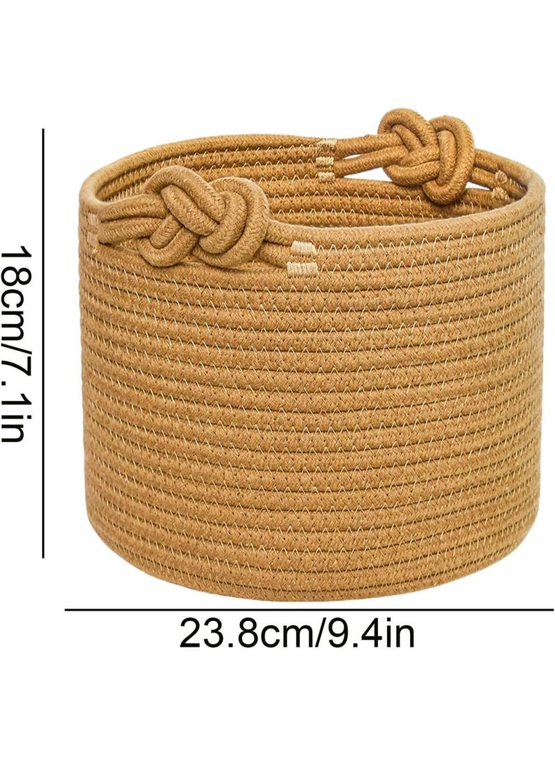 Bukela Braided Basket with Handles, Cotton Rope Baskets for Storing, with Twist Handles, Braided Rope Table Basket - Round Cotton Rope Toy Organizer for Dog Cat Toys - Image 2